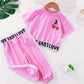 2PCS Children Clothing Set Spring Summer Girls Suits Printing Letter Cherry Short Sleeve Tops + Pants Clothing Set