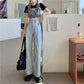 Retro Love Jeans Women's Autumn and Summer Ins High Waist Students Show Thin Slit Loose Straight Wide Leg Trousers