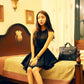 Irregular Large Swing Mesh Stitching Dress Perspective Collar Sleeveless Slim Chiffon Dress