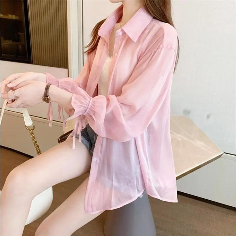 Chiffon Sun Protection Shirt Women's Thin Outer Cardigan Bow Casual Long Sleeves