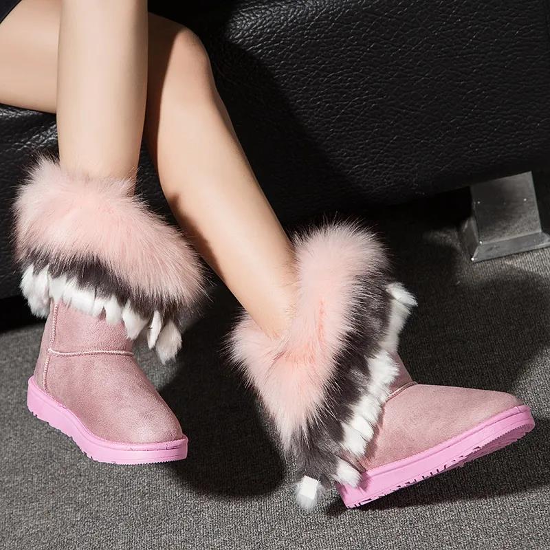 Plush Women's Shoes Winter Snow Boots Cotton Shoes Plus Velvet Flat-bottomed Middle Tube Warm Shoes Winter Boots