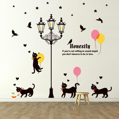 [Wall stickers] cats under the street light wall stickers for kids rooms nursery baby bedroom childr