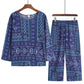 Mom Long-sleeved Home Wear Set Women's Retro Floral Printing Pajamas Ethnic Style Middle-aged Elderly Large Size Loose Pajamas Two-piece Set