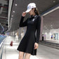 Pofulove S-2XL Women Summer Short-sleeved A-line Dress Student Slim Long Sports POLO-neck T-shirt
