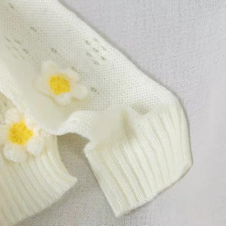 Knitted Cardigan Sweaters Spring Summer Hollow Outer Jacket Cute Heavy Flower  Women's V-neck Autumn Thin Tops