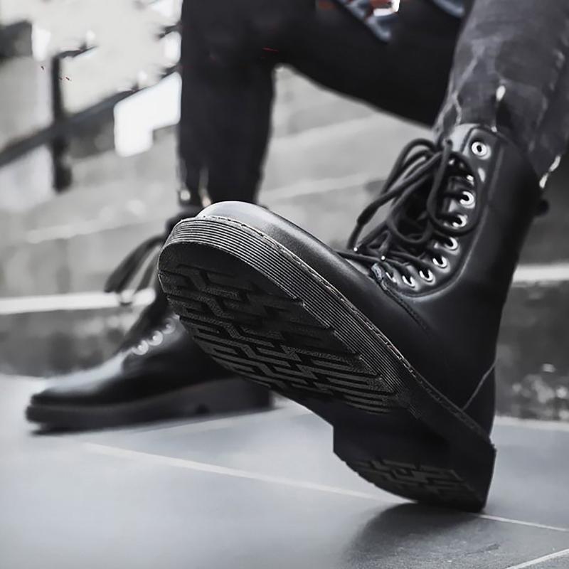 Autumn High-top Cowboy Boots All-match Outdoor Martin Boots Men's Casual British Tooling Leather Boots Men's Lace-up Black Handsome Motorcycle Boots