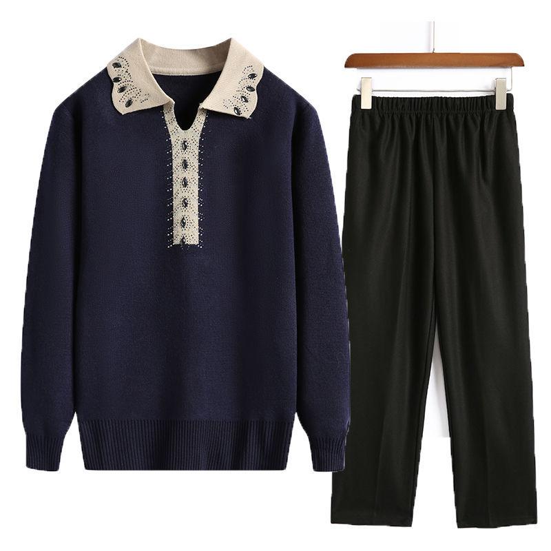 Spring and Autumn Suit Sweater Women's Loose Large Size Lapel Sweater Bottoming Shirt Pants