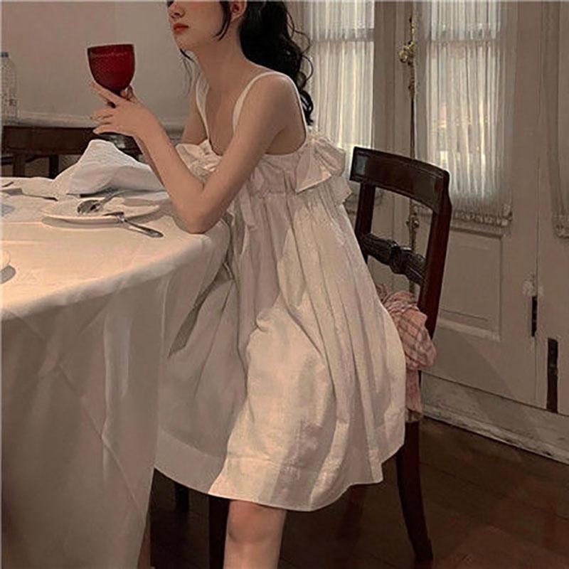 The Skirt Is Super Fairy and Thin Summer Bowknot Suspender Dress Lace Princess Dress