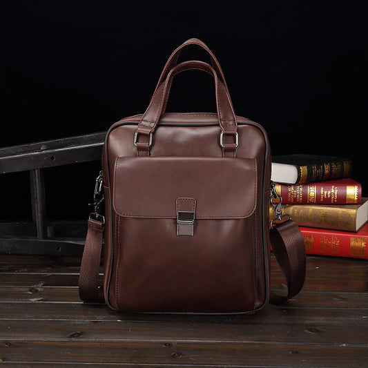 Business Briefcase Men Casual Leather Large Capacity Pocket Anti-theft Handbag Computer IPAD Bag