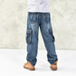 Blue Jeans Plus Size Cargo Jean Trousers Loose Casual Jeans Pants Fall Winter New Mens Baggy Hip Hop Jeans Streetwear Skateboard Denim Pants 40 42 44