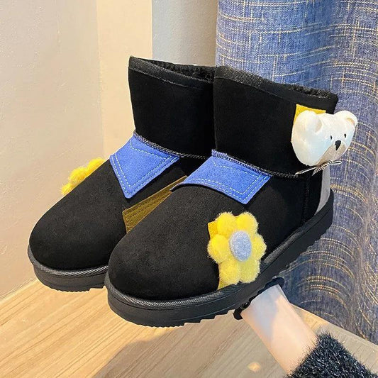 Color-blocking Snow Boots Women's Autumn and Winter Plus Velvet Cotton Shoes Thick-soled Waterproof Non-slip Short Boots