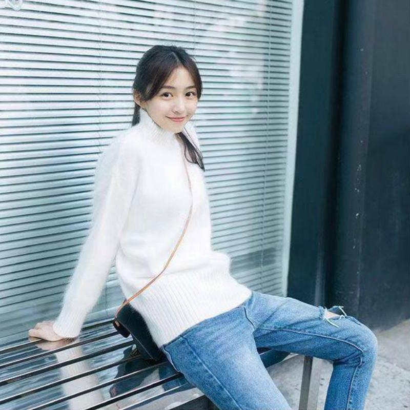 Women's Imitation Mink Wool Sweater Loose Thickened Pullover Half Turtleneck Sweater