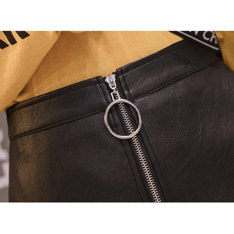 High Waist Leather Skirt Women Sexy Mini Bodycon Pencil Skirts Spring Front Zipper PU A-Line Skirt