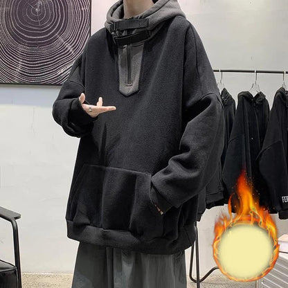 High-necked Hooded Sweater Men's Autumn and Winter Warmth and Velvet Thick All-match Loose Jacket