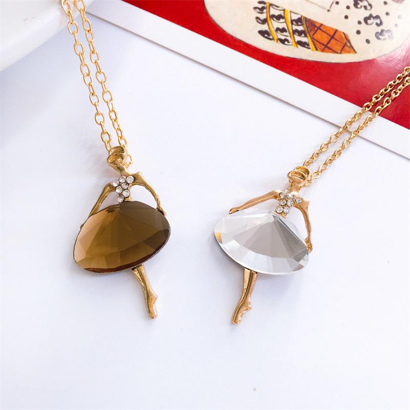 Jewelry Necklace Female Crystal Full Diamond Ballet Girl Pendant Children Long Sweater Chain
