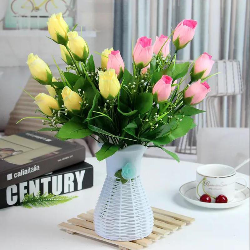 Single Fake Flower Simulation Bouquet Plastic Flower Rose Flower Small Bunch Fabric Decoration Flower Arrangement Flower Silk Flower