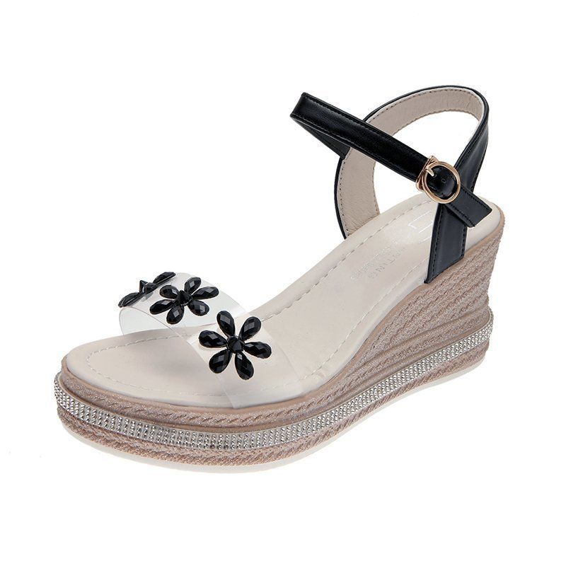 Women's Sandals Super High-heeled Wedge with Open Toe Flower Platform Sandals Waterproof Platform All-match Buckle Women's Shoes