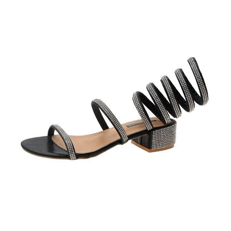Net red sandals and slippers women summer wild rhinestone thick with Roman fashion winding sandals