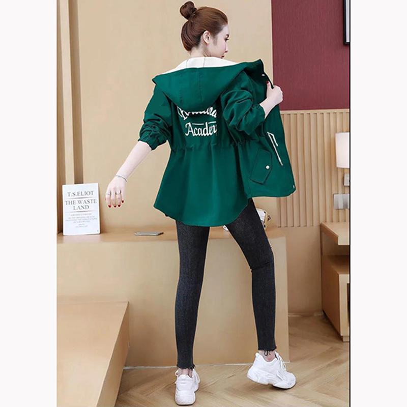 Spring Hooded Windbreaker Coat Women's Mid-length Waist Tightening Korean Style All-match Loose Thin Coat Jacket