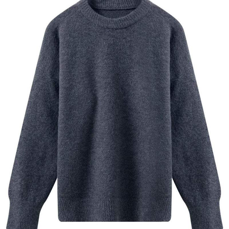 Large Size Sweater Women Korean Version Loose Solid Color Round Neck Pullover Long Sleeve Sweater Top Ins