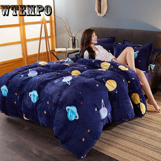 New Flannel Winter Home Textile Printed Geometric Hand Wash Warm Flannel Bedding Sets 4pcs