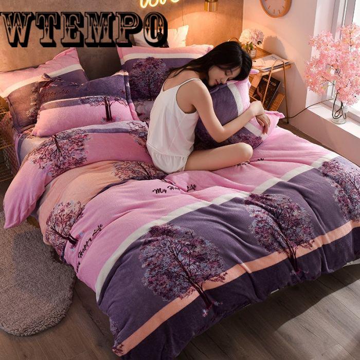 Winter Fleece Bedding Set Duvet Cover Flannel Sheet 4pcs Bed Linen Home King/queen Size Bedclothes