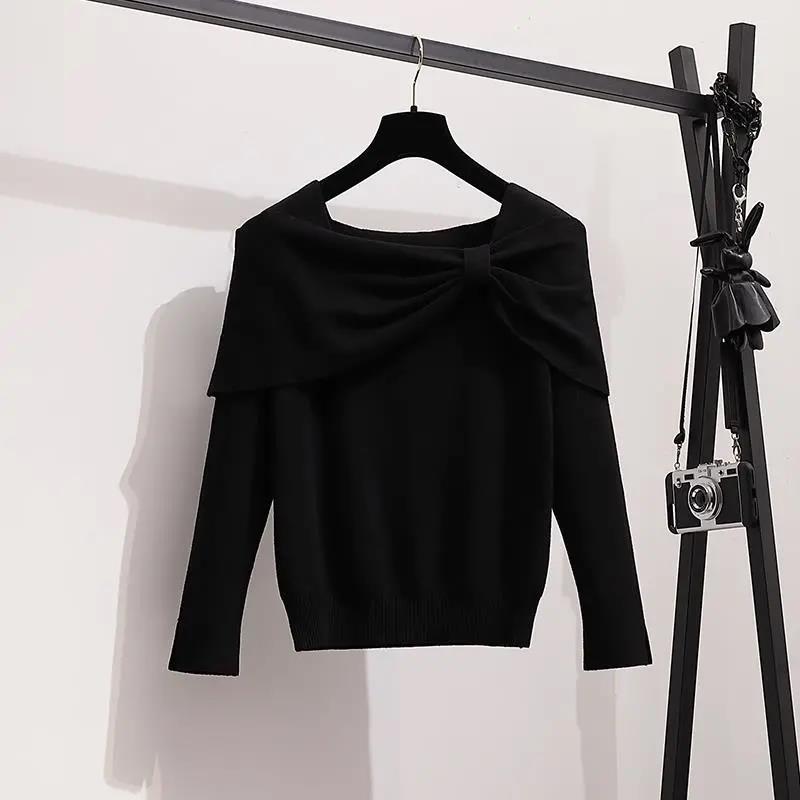 Women's Fall/winter Suit Women's Age-reducing Knit Sweater Sweater and Plaid DressTwo-piece Suit
