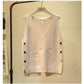 Women Knitted Vests Autumn New Korean Version of Wild V-neck Sweater Vest Women Loose Button Sleeveless Sweater Vest