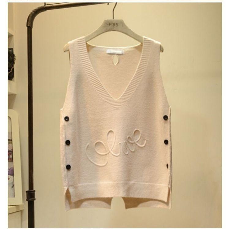 Women Knitted Vests Autumn New Korean Version of Wild V-neck Sweater Vest Women Loose Button Sleeveless Sweater Vest