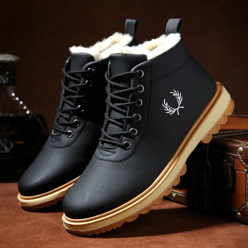 Plus Velvet Padded Winter Warm Snow Boots Men's Leather Cotton Shoes Waterproof and Non-slip Trendy Martin Boots
