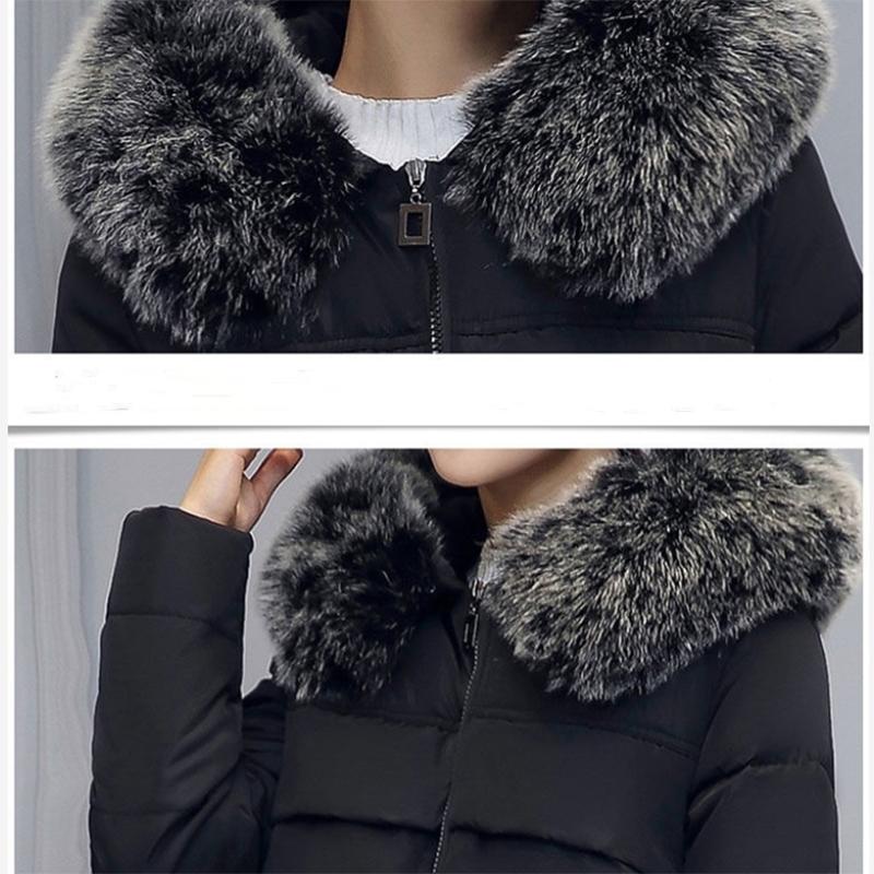 Women's Solid Color Embroidered Down Jacket Mid-length Korean Style Loose Thick Coat Warm Cotton Coat Large Fur Collar Winter Quilted Jacket