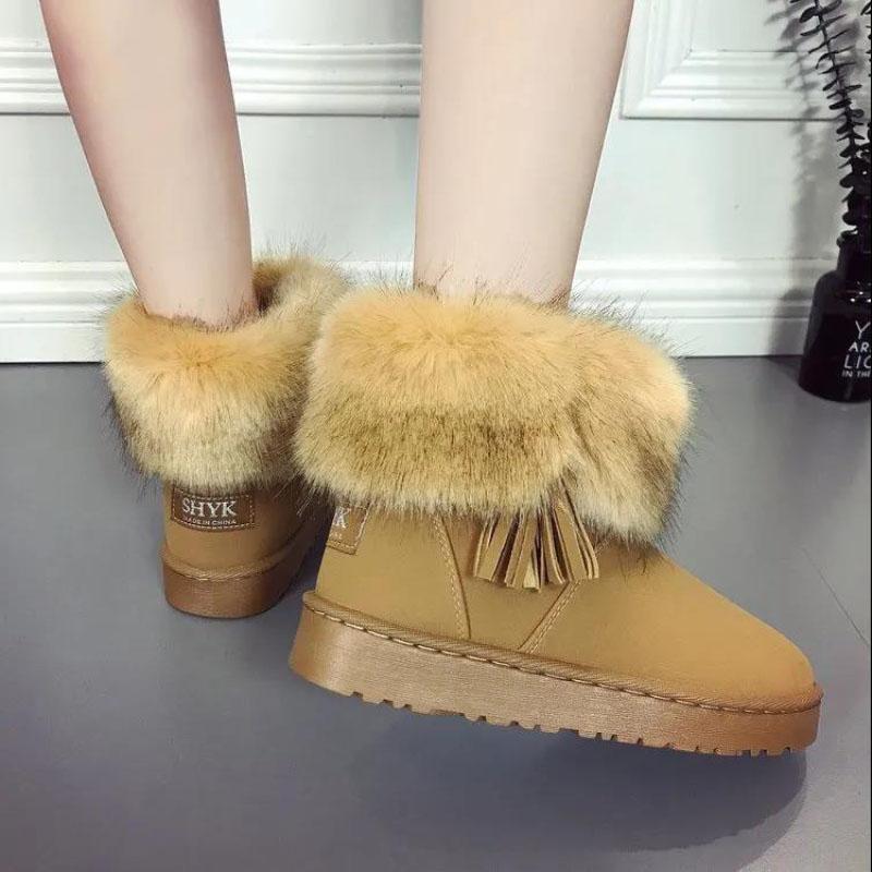 Fringed Snow Boots Thick-soled Ladies Short Boots Winter Waterproof Non-slip Cotton Shoes Wild Plush Boots
