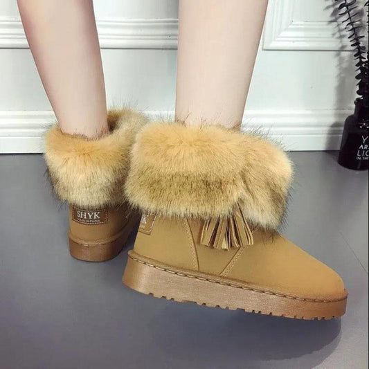 Fringed Snow Boots Thick-soled Ladies Short Boots Winter Waterproof Non-slip Cotton Shoes Wild Plush Boots