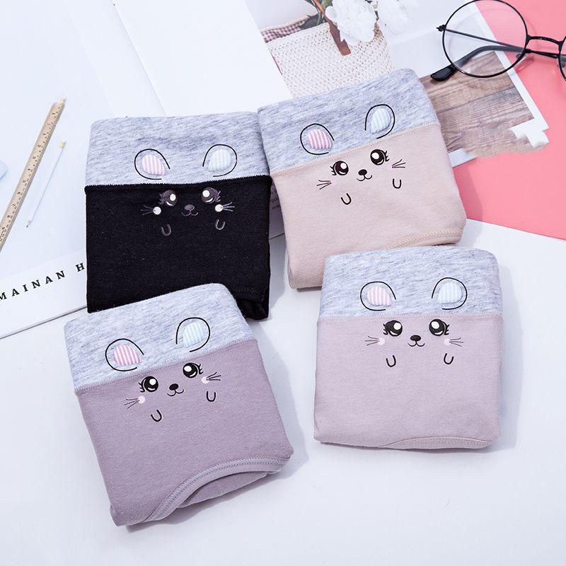 4-pack Women's Cotton Underwear Korean Style Cute Plus Size Underwear for Students Women's Briefs