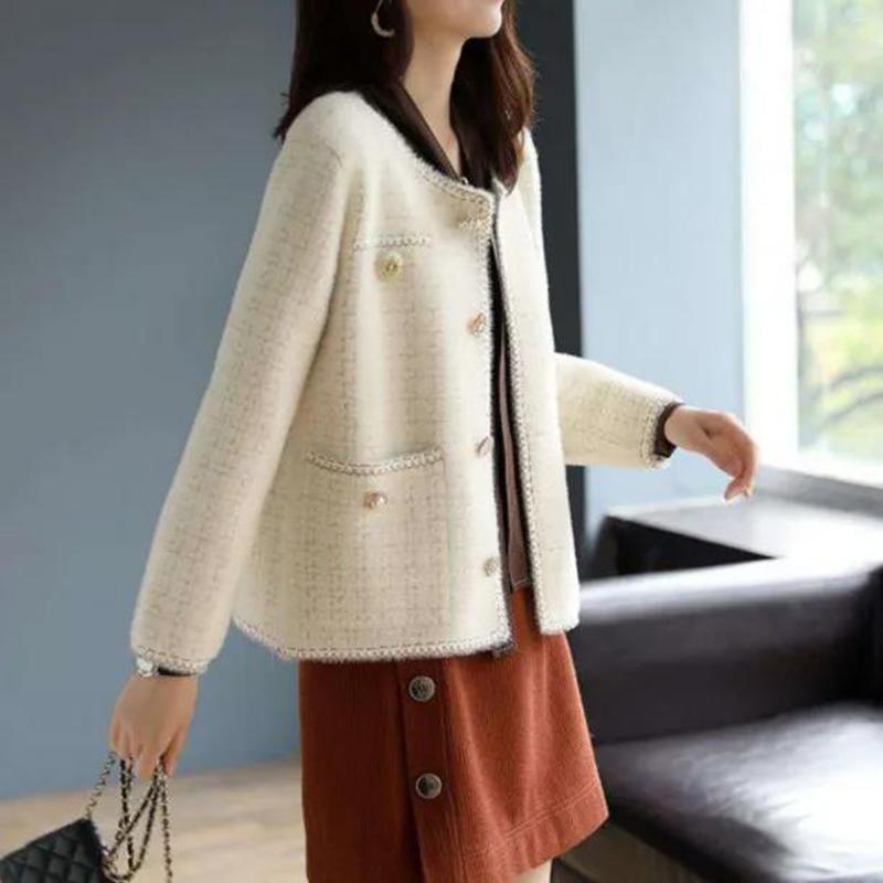 Temperament Xiaoxiangfeng Imitation Mink Short Coat Women's Spring and Autumn Casual Knitted Cardigan Top