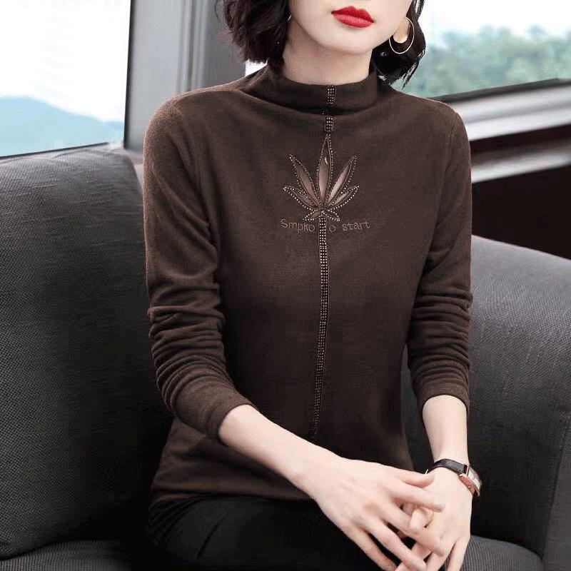 Women letter Embroidered pullover Sweaters Hollow Rhinestone warm Velvet Sweaters long sleeve loose