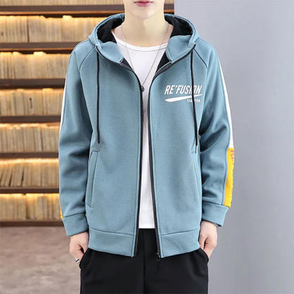 Fleece Sweater Men's Autumn Hooded Sweatshirts Youth Sports Cardigan Trend Casual Sweater