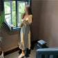 Female Elegant Floral Print Graceful Holiday Dress Vintage Gentle Fairy Long Vacation Slim Dress