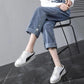 Spring and Autumn High-waist Jeans Girls Korean Style Loose Students All-match Casual Nine-point Straight Women's Pants