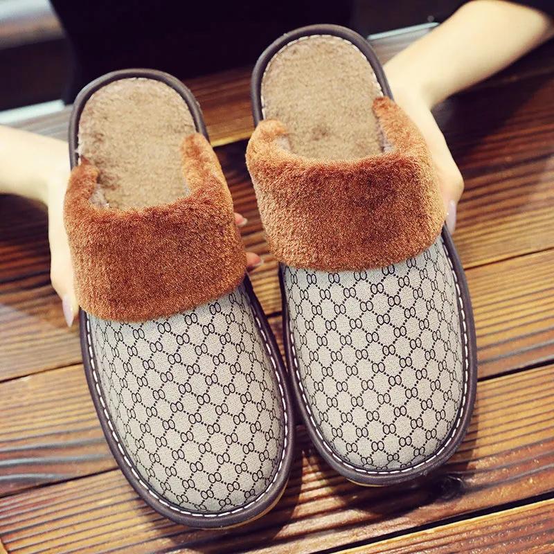Slippers Women Indoor House Plush Soft Cute Cotton Slippers Shoes Non-slip Floor Home Slippers Bedroom Autumn Solid Color