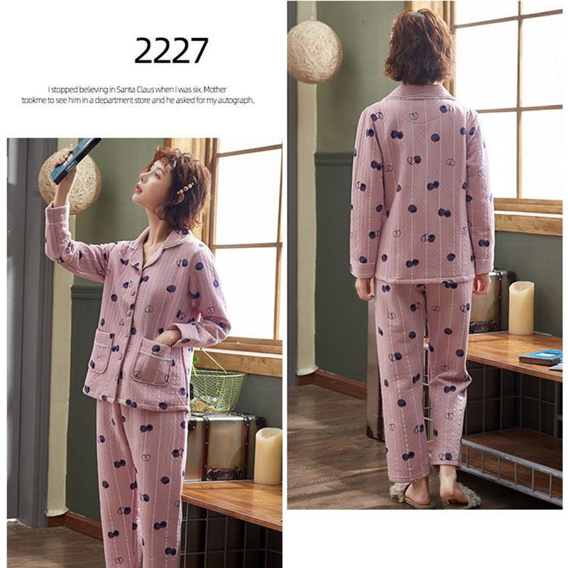 Pajamas Set Laminated Cotton Pajamas Women's Thin Quilted Thickened Large Size Air Cotton Warm Pajamas Home Service Suits Are Soft and Warm