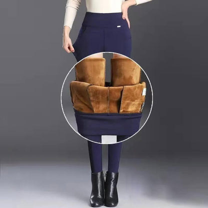 Ladies Winter Gold Velvet Outer Wear Solid Color Leggings Women’s Trousers Plus Velvet One Large Size High Waist and Feet Warm Cotton Trousers