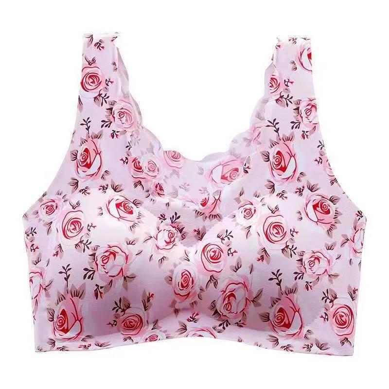 Ladies Large Size Bra Middle-aged and Elderly No Steel Rings Gathering Ice Silk Beauty Vest Vest Bra Thin Breathable Lightweight Bra