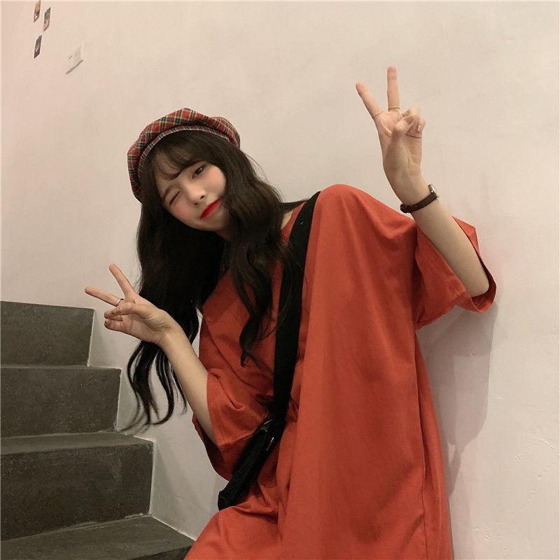Women Dress Girl Loose O-Neck Casual Long T-shirt Dress Big Loose Home Outer