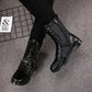 Fall Men's High Top Martin Leather Boots Teen Fashion Inner Height Increase Boots Korean Style Trendy Men's Military Boots