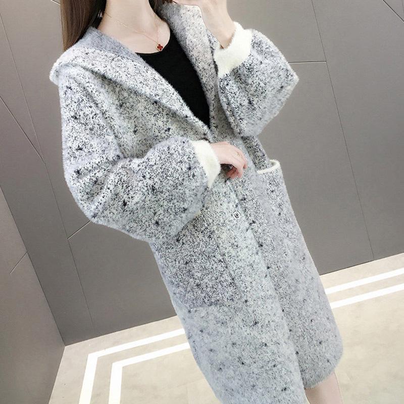 Autumn and Winter Fashion Jacket Loose Mid-length Long-sleeved Sweater Thick Hooded Sweater