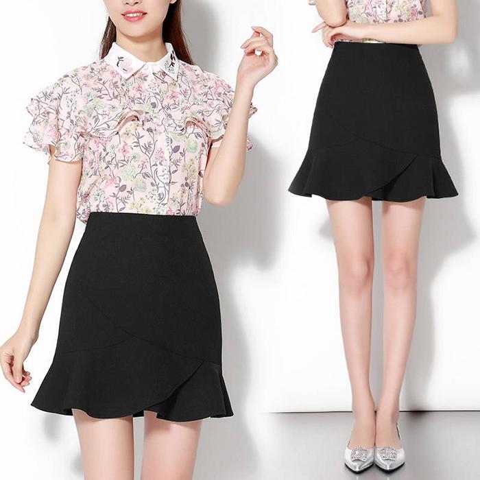 Flounce High Waist Mini Mermaid Skirt Trumpet Elastic Waist Short Female Bottoms Skirt Women Skirts