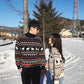 Couple Sweater Christmas Theme Winter 2 Colors Elk Print O-neck Loose Retro Unisex Pullover