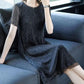 Summer Women Long Large Size Dresses Short Sleeves Solid Color Over-the-knee Long Skirts Casual Women's Pleated Skirts