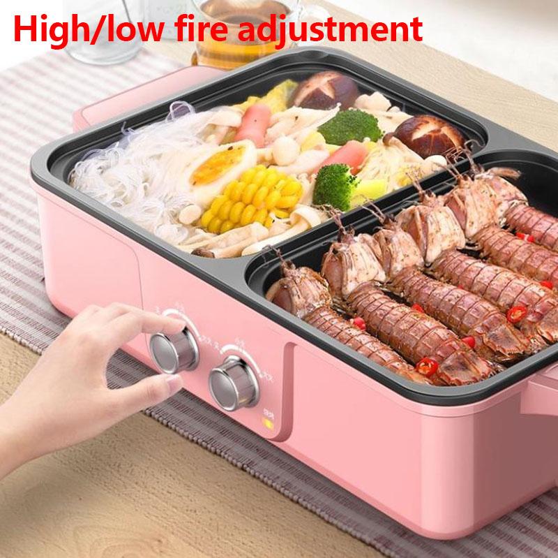 1300W 4 Person BBC Heat Pot Machine Fried Steak Pan Multi-purpose Grill Pan Smokeless Nonstick Pot for Family